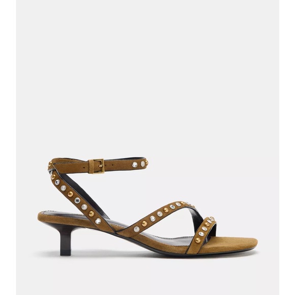 Zara Olive 1.6” Heeled Sandal with Stud Details NWT sz 39/ US 8 Valentino Style - Picture 5 of 16